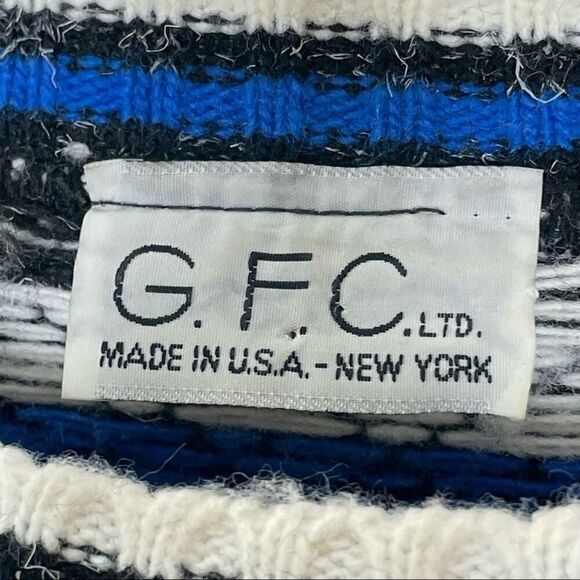 Vintage 80s GFC Snowflake Fair Isle Sweater Blue Black White Medium Winter Retro - Picture 4 of 7